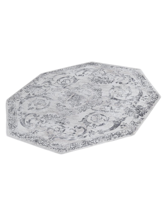Gray 5' 3 x 5' 3 Finsbury Octagon Area Rug 60% Polypropylene & 40% Polyester Contemporary Carpet for Living Rooms, Dining, Offices for Sale at Rug Engine