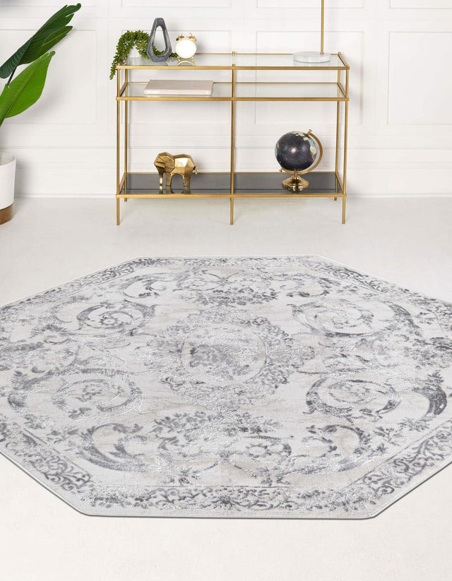 Gray 5' 3 x 5' 3 Finsbury Octagon Area Rug 60% Polypropylene & 40% Polyester Contemporary Carpet for Living Rooms, Dining, Offices for Sale at Rug Engine
