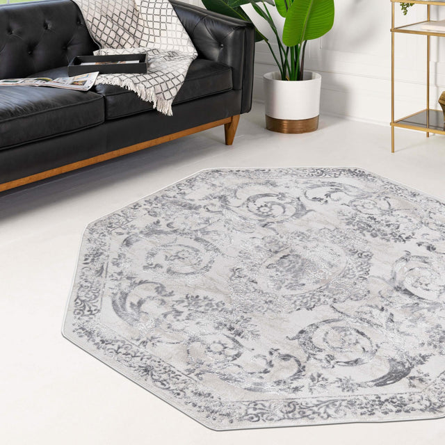 Gray 5' 3 x 5' 3 Finsbury Octagon Area Rug 60% Polypropylene & 40% Polyester Contemporary Carpet for Living Rooms, Dining, Offices for Sale at Rug Engine