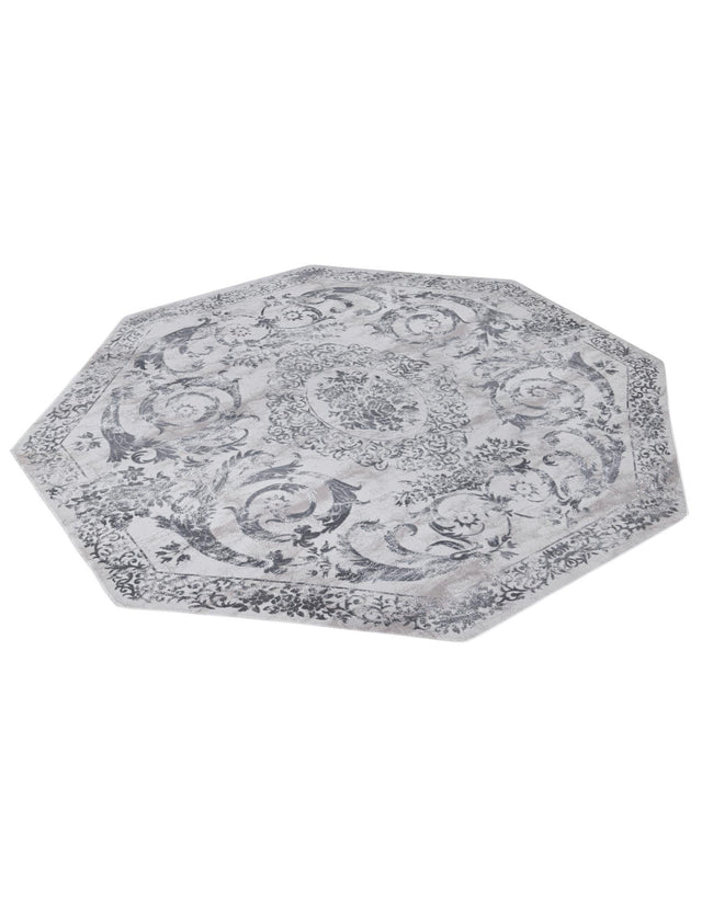 Gray 7' 10 x 7' 10 Finsbury Octagon Area Rug 60% Polypropylene & 40% Polyester Contemporary Carpet for Living Rooms, Dining, Offices for Sale at Rug Engine