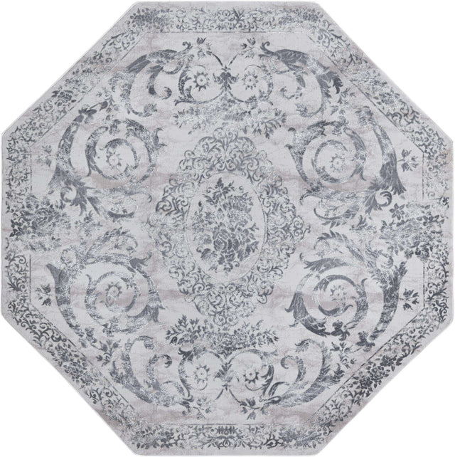 Gray 7' 10 x 7' 10 Finsbury Octagon Area Rug 60% Polypropylene & 40% Polyester Contemporary Carpet for Living Rooms, Dining, Offices for Sale at Rug Engine