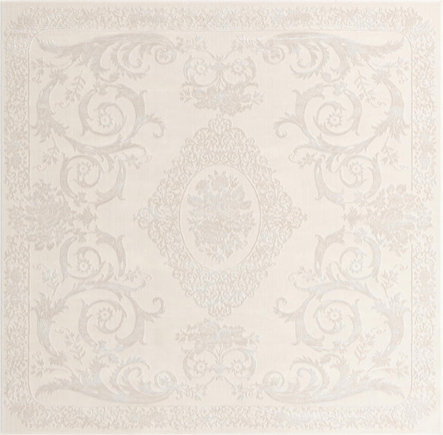 Ivory 7' 10 x 7' 10 Finsbury Square Area Rug 60% Polypropylene & 40% Polyester Contemporary Carpet for Living Rooms, Dining, Offices for Sale at Rug Engine