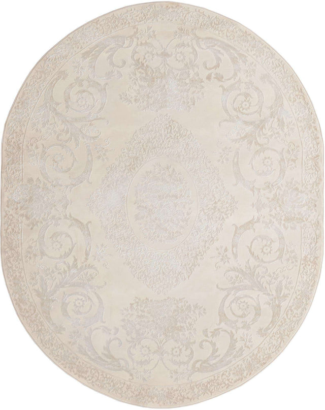 Ivory 7' 10 x 10' Finsbury Oval Area Rug 60% Polypropylene & 40% Polyester Contemporary Carpet for Living Rooms, Dining, Offices for Sale at Rug Engine