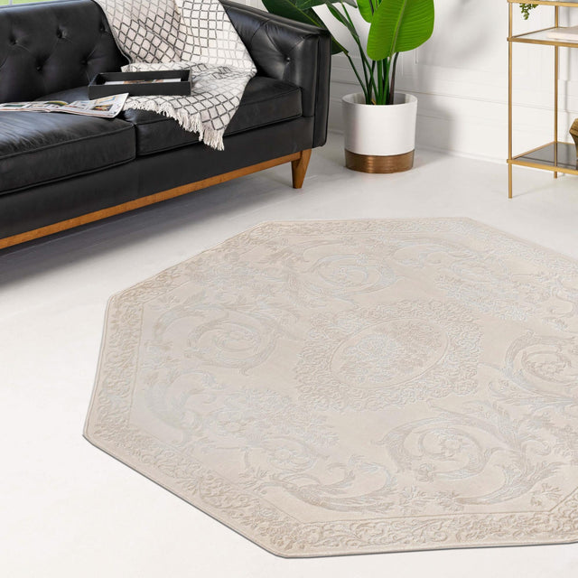 Ivory 7' 10 x 7' 10 Finsbury Octagon Area Rug 60% Polypropylene & 40% Polyester Contemporary Carpet for Living Rooms, Dining, Offices for Sale at Rug Engine