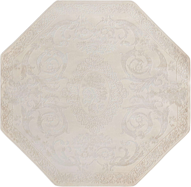 Ivory 5' 3 x 5' 3 Finsbury Octagon Area Rug 60% Polypropylene & 40% Polyester Contemporary Carpet for Living Rooms, Dining, Offices for Sale at Rug Engine