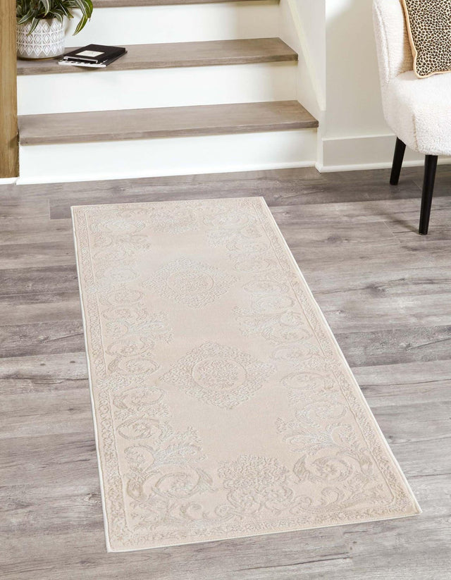 Ivory 2' x 9' 10 Finsbury Runner Area Rug 60% Polypropylene & 40% Polyester Contemporary Carpet for Living Rooms, Dining, Offices for Sale at Rug Engine