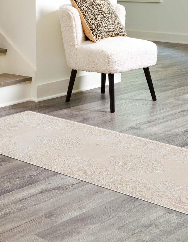 Ivory 2' x 5' 1 Finsbury Runner Area Rug 60% Polypropylene & 40% Polyester Contemporary Carpet for Living Rooms, Dining, Offices for Sale at Rug Engine