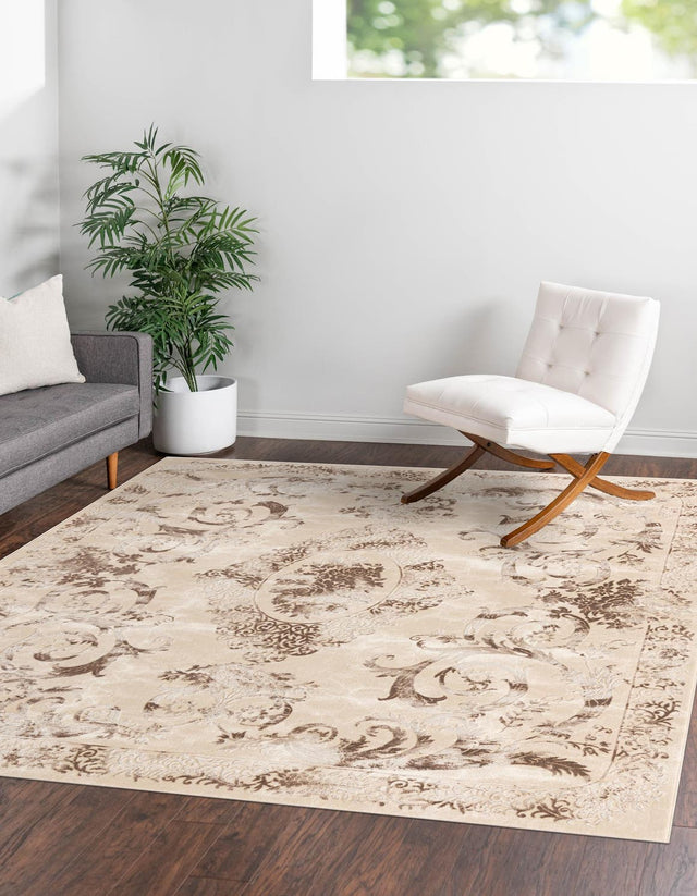 Beige 7' 10 x 7' 10 Finsbury Square Area Rug 60% Polypropylene & 40% Polyester Contemporary Carpet for Living Rooms, Dining, Offices for Sale at Rug Engine