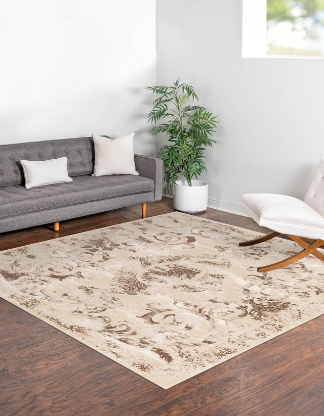 Beige 7' 10 x 7' 10 Finsbury Square Area Rug 60% Polypropylene & 40% Polyester Contemporary Carpet for Living Rooms, Dining, Offices for Sale at Rug Engine
