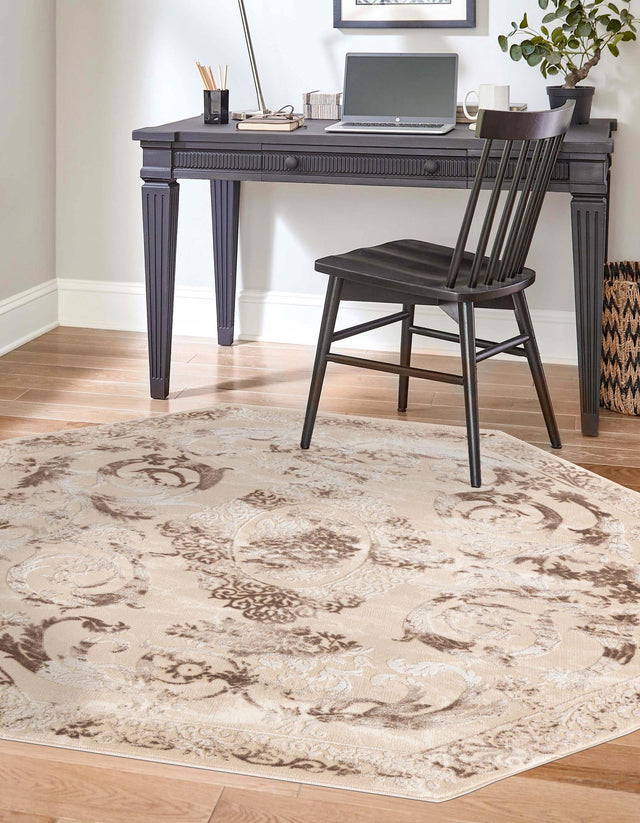Beige 5' 3 x 5' 3 Finsbury Octagon Area Rug 60% Polypropylene & 40% Polyester Contemporary Carpet for Living Rooms, Dining, Offices for Sale at Rug Engine