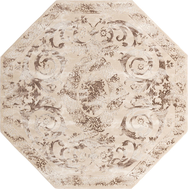 Beige 7' 10 x 7' 10 Finsbury Octagon Area Rug 60% Polypropylene & 40% Polyester Contemporary Carpet for Living Rooms, Dining, Offices for Sale at Rug Engine