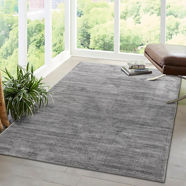 Gray 9' x 12' Finsbury Rectangle Area Rug 60% Polypropylene & 40% Polyester Contemporary Carpet for Living Rooms, Dining, Offices for Sale at Rug Engine