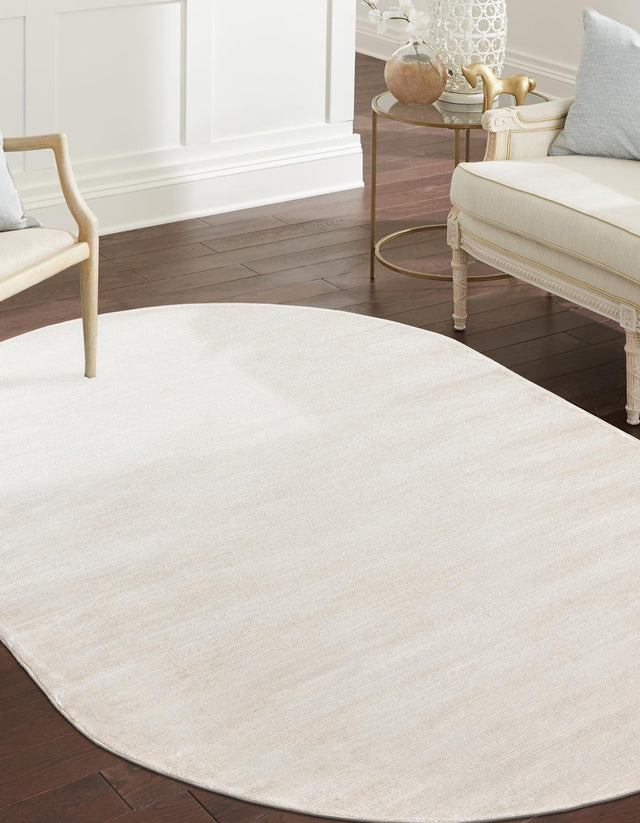 Ivory 5' 3 x 8' Finsbury Oval Area Rug 60% Polypropylene & 40% Polyester Contemporary Carpet for Living Rooms, Dining, Offices for Sale at Rug Engine