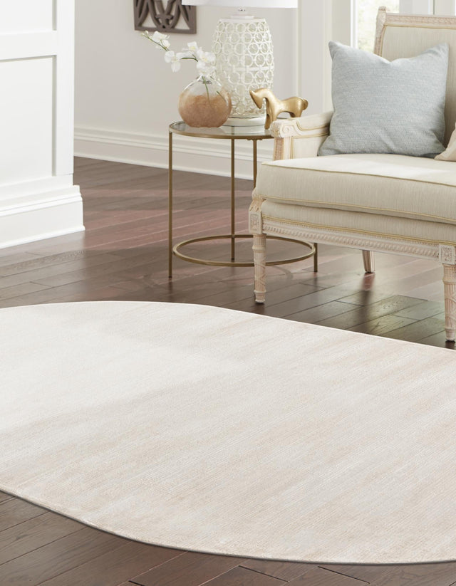 Ivory 4' 1 x 6' 1 Finsbury Oval Area Rug 60% Polypropylene & 40% Polyester Contemporary Carpet for Living Rooms, Dining, Offices for Sale at Rug Engine