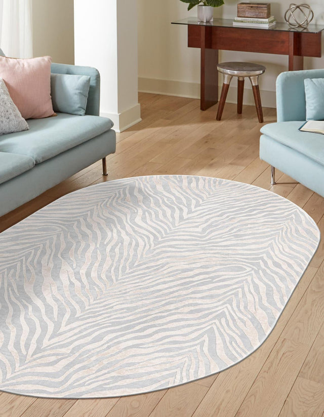 Gray and Ivory 5' 3 x 8' Finsbury Oval Area Rug 60% Polypropylene & 40% Polyester Contemporary Carpet for Living Rooms, Dining, Offices for Sale at Rug Engine