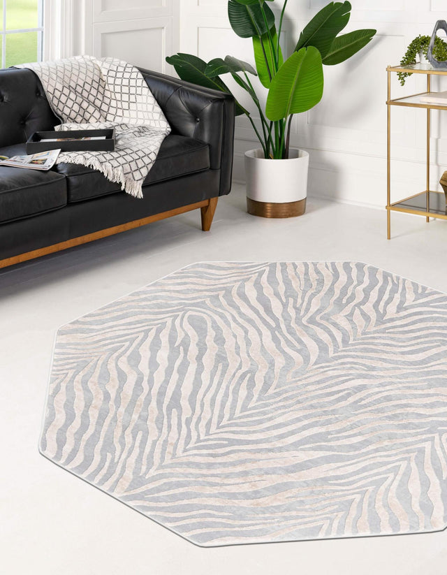 Gray and Ivory 7' 10 x 7' 10 Finsbury Octagon Area Rug 60% Polypropylene & 40% Polyester Contemporary Carpet for Living Rooms, Dining, Offices for Sale at Rug Engine