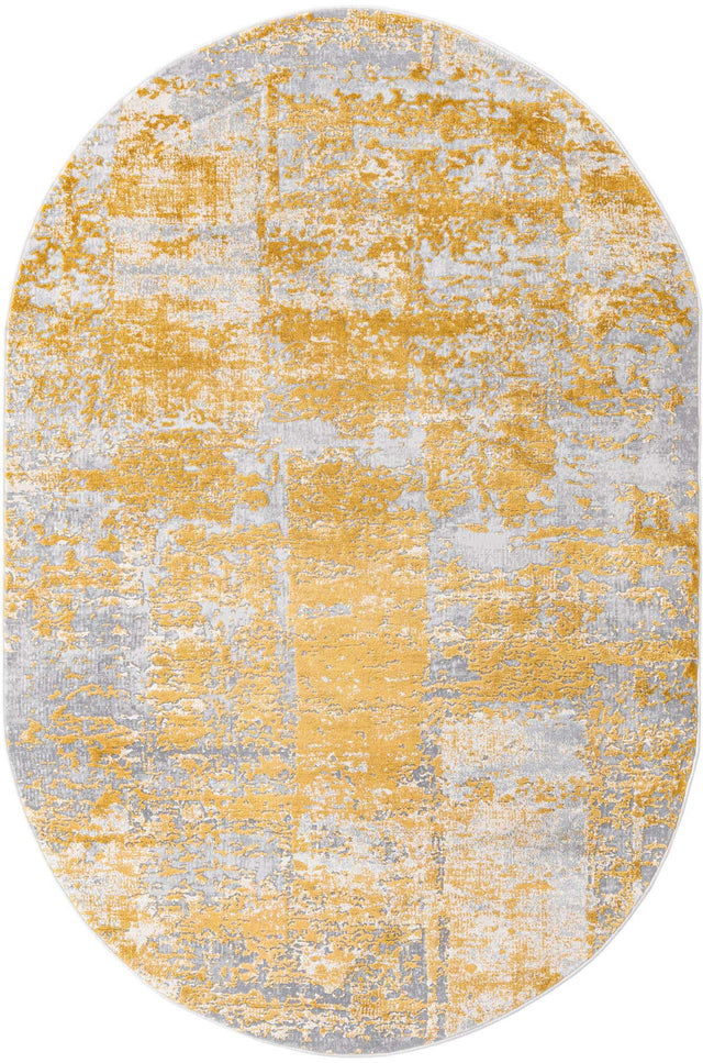 Yellow 5' 3 x 8' Finsbury Oval Area Rug 60% Polypropylene & 40% Polyester Contemporary Carpet for Living Rooms, Dining, Offices for Sale at Rug Engine