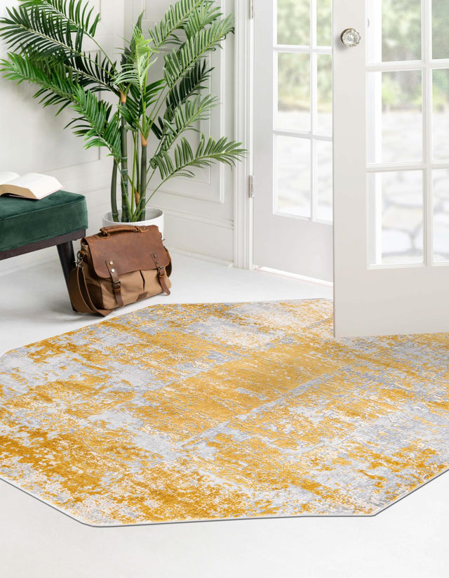 Yellow 5' 3 x 5' 3 Finsbury Octagon Area Rug 60% Polypropylene & 40% Polyester Contemporary Carpet for Living Rooms, Dining, Offices for Sale at Rug Engine