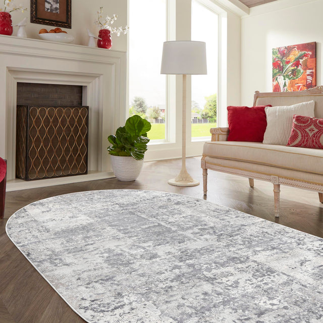 Gray 7' 10 x 10' Finsbury Oval Area Rug 60% Polypropylene & 40% Polyester Contemporary Carpet for Living Rooms, Dining, Offices for Sale at Rug Engine