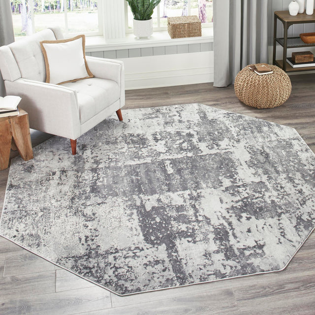 Gray 7' 10 x 7' 10 Finsbury Octagon Area Rug 60% Polypropylene & 40% Polyester Contemporary Carpet for Living Rooms, Dining, Offices for Sale at Rug Engine