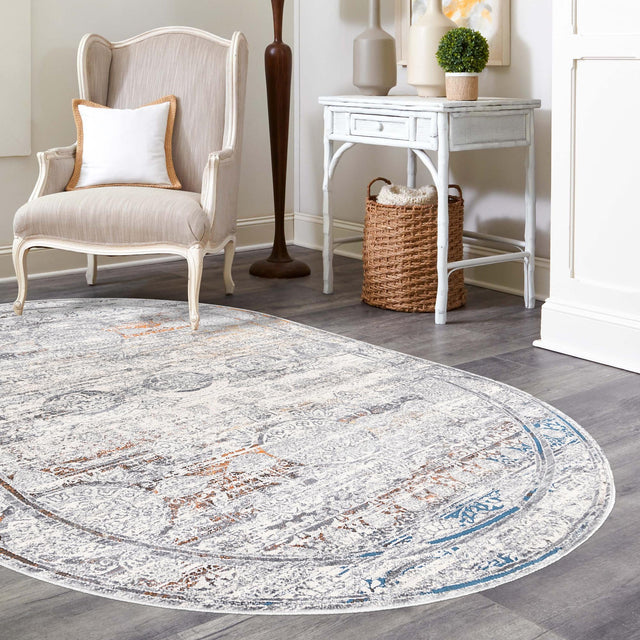 Multicolor 7' 10 x 10' Finsbury Oval Area Rug 60% Polypropylene & 40% Polyester Contemporary Carpet for Living Rooms, Dining, Offices for Sale at Rug Engine