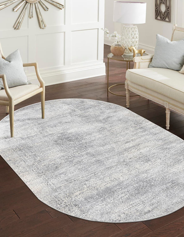 Gray 5' 3 x 8' Finsbury Oval Area Rug 60% Polypropylene & 40% Polyester Contemporary Carpet for Living Rooms, Dining, Offices for Sale at Rug Engine