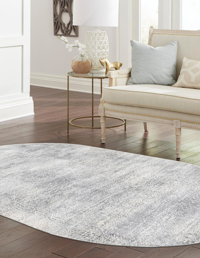 Gray 7' 10 x 10' Finsbury Oval Area Rug 60% Polypropylene & 40% Polyester Contemporary Carpet for Living Rooms, Dining, Offices for Sale at Rug Engine