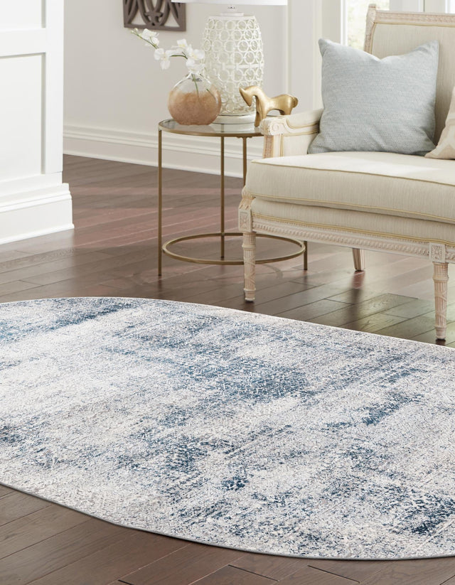 Blue 7' 10 x 10' Finsbury Oval Area Rug 60% Polypropylene & 40% Polyester Contemporary Carpet for Living Rooms, Dining, Offices for Sale at Rug Engine