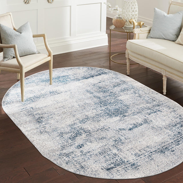 Blue 5' 3 x 8' Finsbury Oval Area Rug 60% Polypropylene & 40% Polyester Contemporary Carpet for Living Rooms, Dining, Offices for Sale at Rug Engine