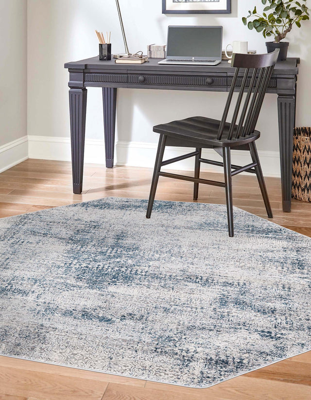 Blue 5' 3 x 5' 3 Finsbury Octagon Area Rug 60% Polypropylene & 40% Polyester Contemporary Carpet for Living Rooms, Dining, Offices for Sale at Rug Engine