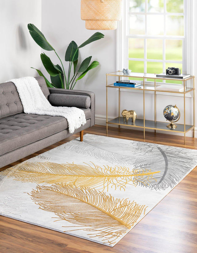 Yellow Gray 6' x 9' Finsbury Rectangle Area Rug 60% Polypropylene & 40% Polyester Contemporary Carpet for Living Rooms, Dining, Offices for Sale at Rug Engine