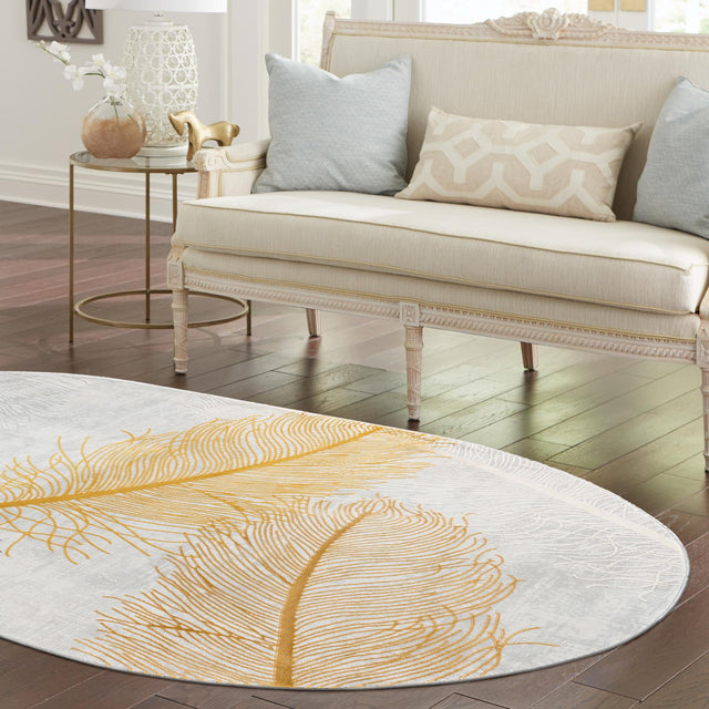 Yellow Gray 5' 3 x 8' Finsbury Oval Area Rug 60% Polypropylene & 40% Polyester Contemporary Carpet for Living Rooms, Dining, Offices for Sale at Rug Engine