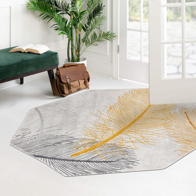 Yellow Gray 7' 10 x 7' 10 Finsbury Octagon Area Rug 60% Polypropylene & 40% Polyester Contemporary Carpet for Living Rooms, Dining, Offices for Sale at Rug Engine