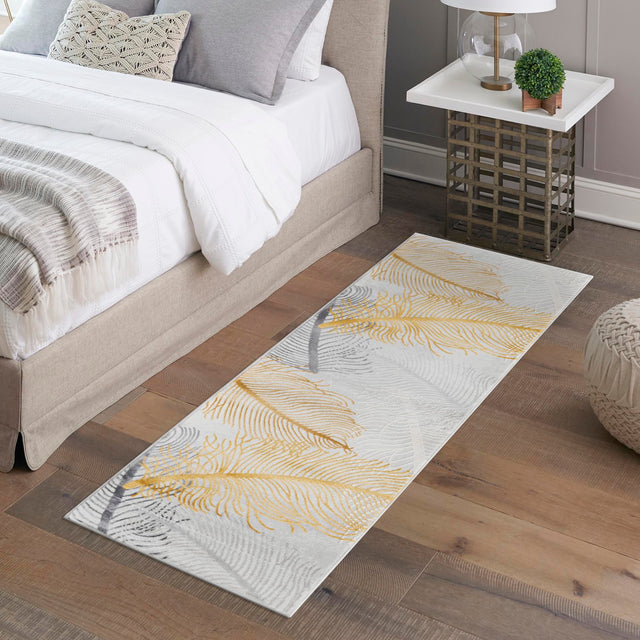 Yellow Gray 2' x 9' 10 Finsbury Runner Area Rug 60% Polypropylene & 40% Polyester Contemporary Carpet for Living Rooms, Dining, Offices for Sale at Rug Engine