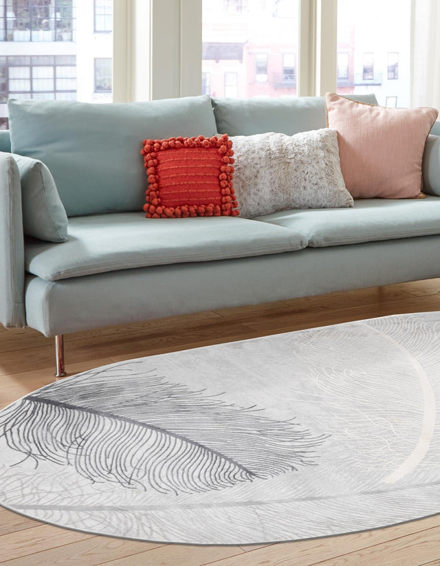 Gray 7' 10 x 10' Finsbury Oval Area Rug 60% Polypropylene & 40% Polyester Contemporary Carpet for Living Rooms, Dining, Offices for Sale at Rug Engine