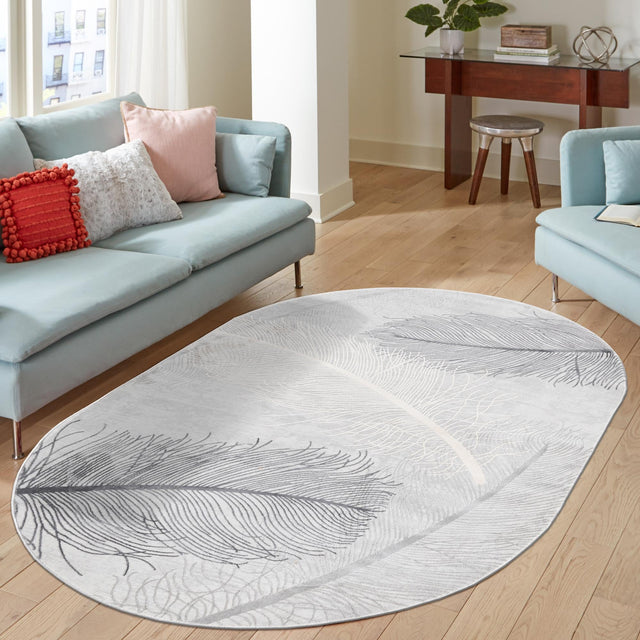 Gray 7' 10 x 10' Finsbury Oval Area Rug 60% Polypropylene & 40% Polyester Contemporary Carpet for Living Rooms, Dining, Offices for Sale at Rug Engine