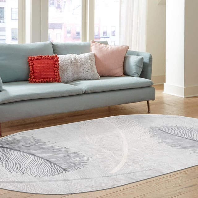 Gray 5' 3 x 8' Finsbury Oval Area Rug 60% Polypropylene & 40% Polyester Contemporary Carpet for Living Rooms, Dining, Offices for Sale at Rug Engine