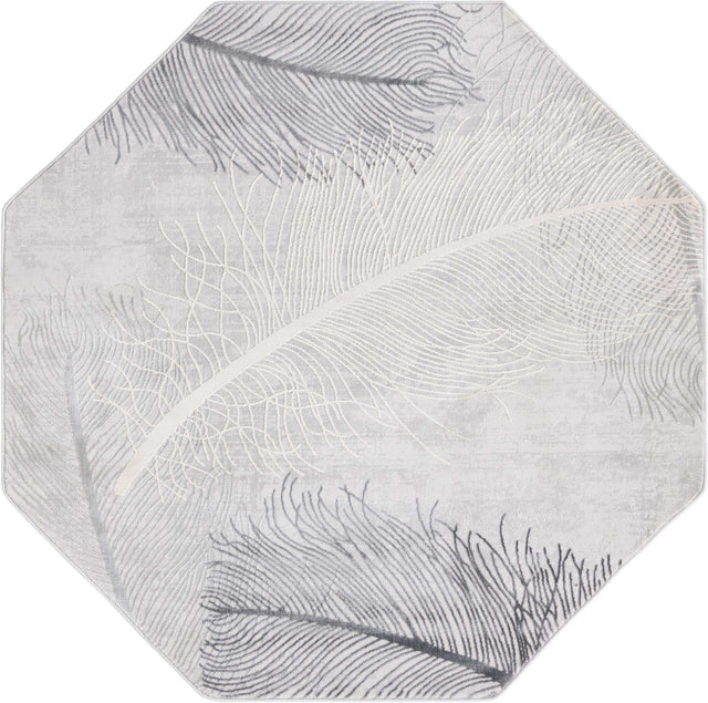 Gray 5' 3 x 5' 3 Finsbury Octagon Area Rug 60% Polypropylene & 40% Polyester Contemporary Carpet for Living Rooms, Dining, Offices for Sale at Rug Engine
