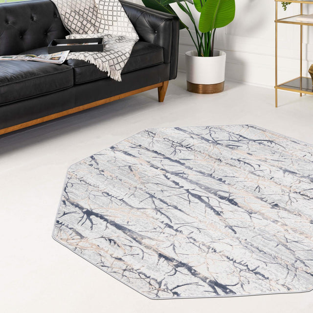 Gray 7' 10 x 7' 10 Finsbury Octagon Area Rug 60% Polypropylene & 40% Polyester Contemporary Carpet for Living Rooms, Dining, Offices for Sale at Rug Engine