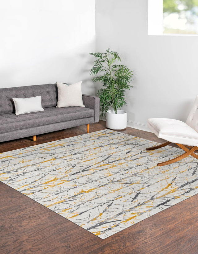 Yellow and Gray 7' 10 x 7' 10 Finsbury Square Area Rug 60% Polypropylene & 40% Polyester Contemporary Carpet for Living Rooms, Dining, Offices for Sale at Rug Engine
