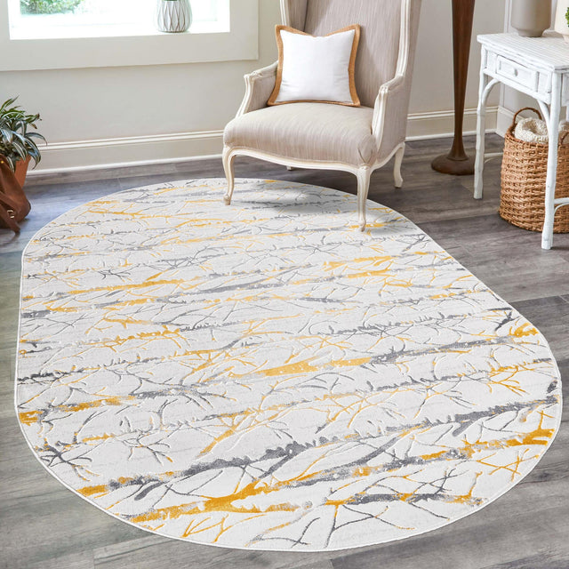 Yellow and Gray 7' 10 x 10' Finsbury Oval Area Rug 60% Polypropylene & 40% Polyester Contemporary Carpet for Living Rooms, Dining, Offices for Sale at Rug Engine