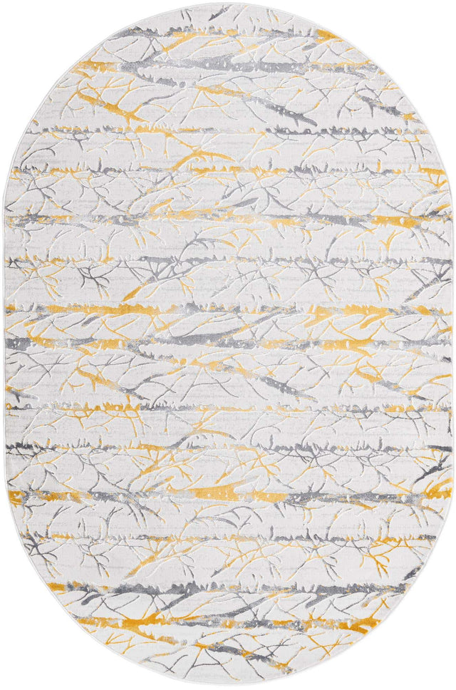 Yellow and Gray 5' 3 x 8' Finsbury Oval Area Rug 60% Polypropylene & 40% Polyester Contemporary Carpet for Living Rooms, Dining, Offices for Sale at Rug Engine