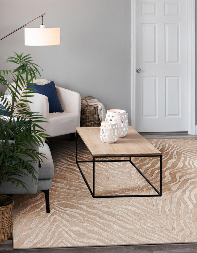 Ivory Beige 6' 1 x 6' 1 Finsbury Square Area Rug 60% Polypropylene & 40% Polyester Contemporary Carpet for Living Rooms, Dining, Offices for Sale at Rug Engine