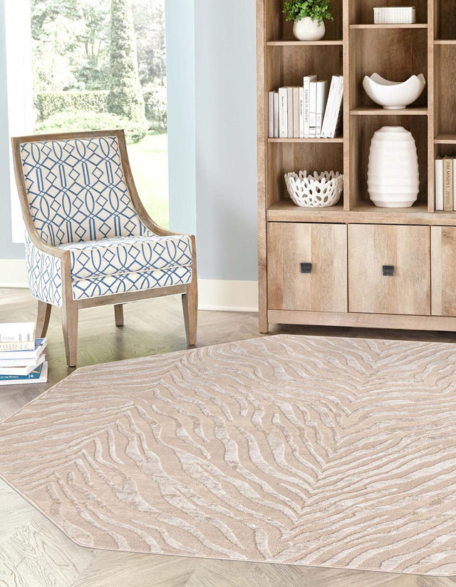 Ivory Beige 7' 10 x 7' 10 Finsbury Octagon Area Rug 60% Polypropylene & 40% Polyester Contemporary Carpet for Living Rooms, Dining, Offices for Sale at Rug Engine