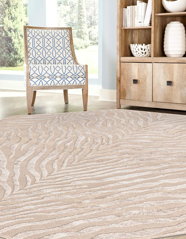 Ivory Beige 5' 3 x 5' 3 Finsbury Octagon Area Rug 60% Polypropylene & 40% Polyester Contemporary Carpet for Living Rooms, Dining, Offices for Sale at Rug Engine