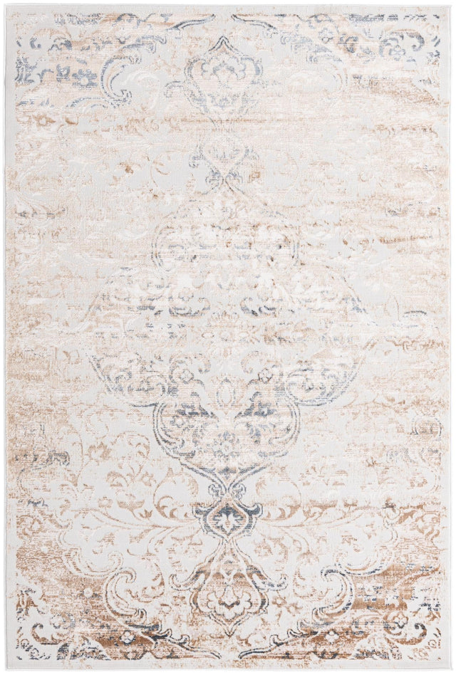 Ivory 5' 3 x 8' Highbury Rectangle Area Rug 60% Polypropylene & 40% Polyester With Jute Backing Vintage Distressed Traditional Carpet for Sale at Rug Engine