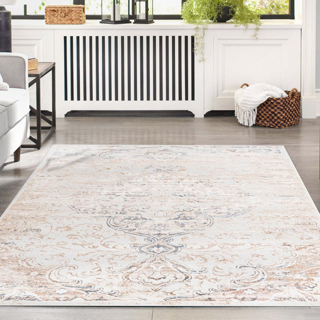Ivory 5' 3 x 8' Highbury Rectangle Area Rug 60% Polypropylene & 40% Polyester With Jute Backing Vintage Distressed Traditional Carpet for Sale at Rug Engine