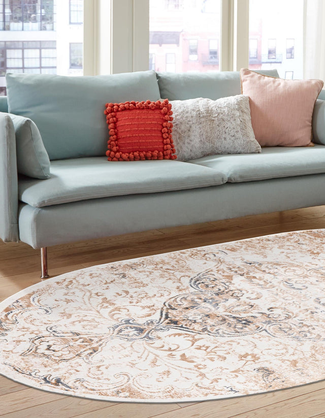Ivory 5' 3 x 8' Highbury Oval Area Rug 60% Polypropylene & 40% Polyester With Jute Backing Vintage Distressed Traditional Carpet for Sale at Rug Engine