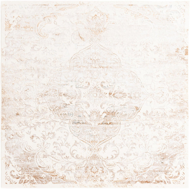 Cream 7' 10 x 7' 10 Highbury Square Area Rug 60% Polypropylene & 40% Polyester With Jute Backing Vintage Distressed Traditional Carpet for Sale at Rug Engine