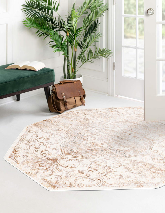 Cream 7' 10 x 7' 10 Highbury Octagon Area Rug 60% Polypropylene & 40% Polyester With Jute Backing Vintage Distressed Traditional Carpet for Sale at Rug Engine
